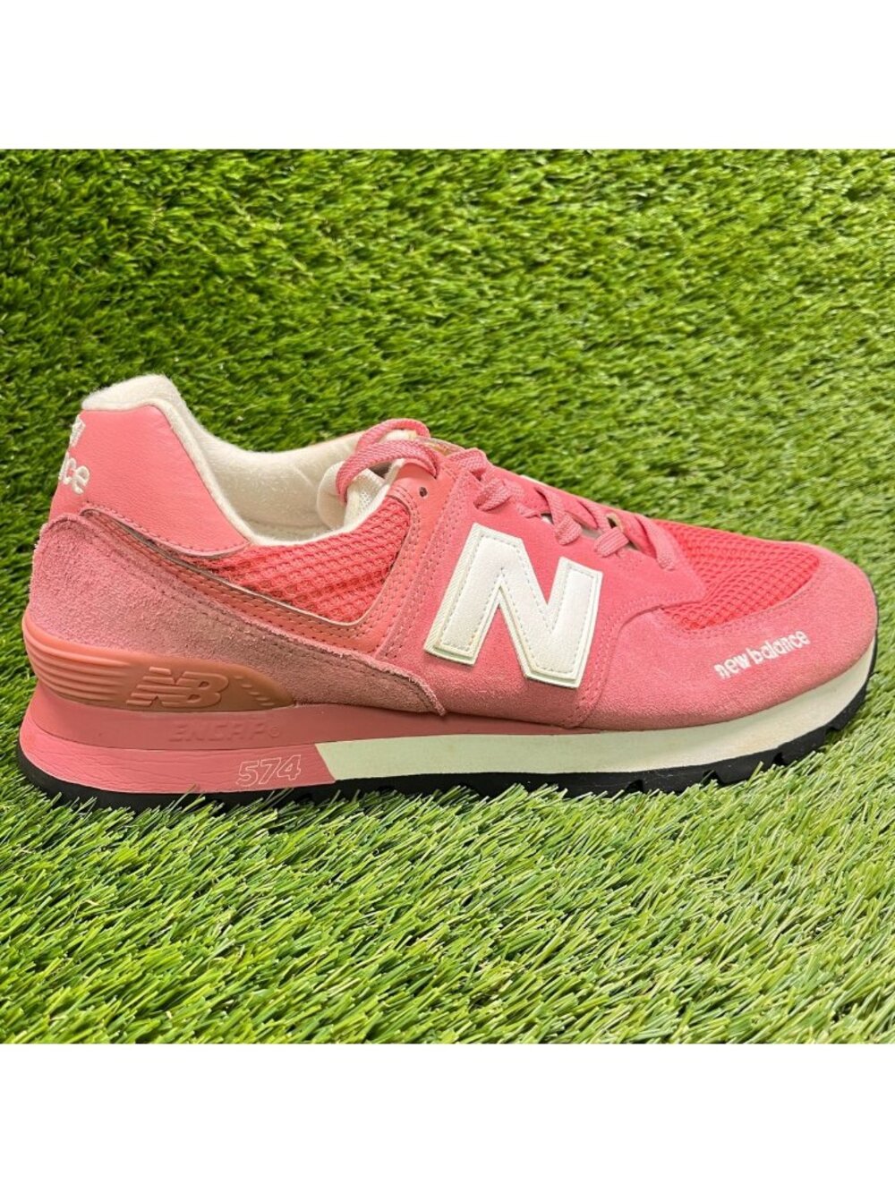 New Balance 574 Rugged Mens Size 12 Pink White Athletic Walking Shoes Sneakers